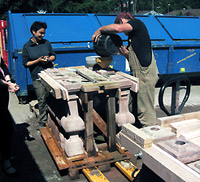 Restaurierung des Brückengeländers in der Werkstatt von Steinerestaurator Matthias Steyer, Niedernhausen
