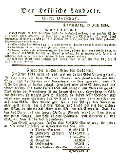 Der Hessische Landbote von 1834 mit einer Ver�ffentlichung B�chners