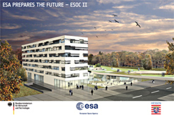 Design concept of the first, main ESOC II office building. By Hascher Jehle architectural office.