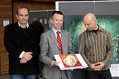 Christian Suhr, Bchnerbhne Riedstadt; Thomas Will, Landrat Kreis Gro-Gerau;  Jochen Melchior, Kulturamt, Kreis Gro-Gerau (v.l.n.r.)