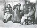 Am Ofen; 1912; Lavierte Federzeichnung